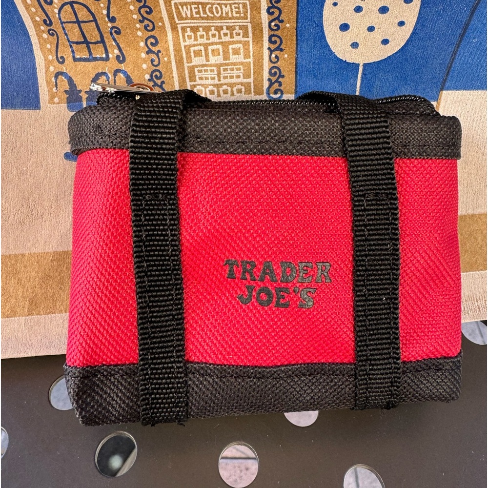 NWT Trader Joe’s micro tote and grocery bag in red with black accents
